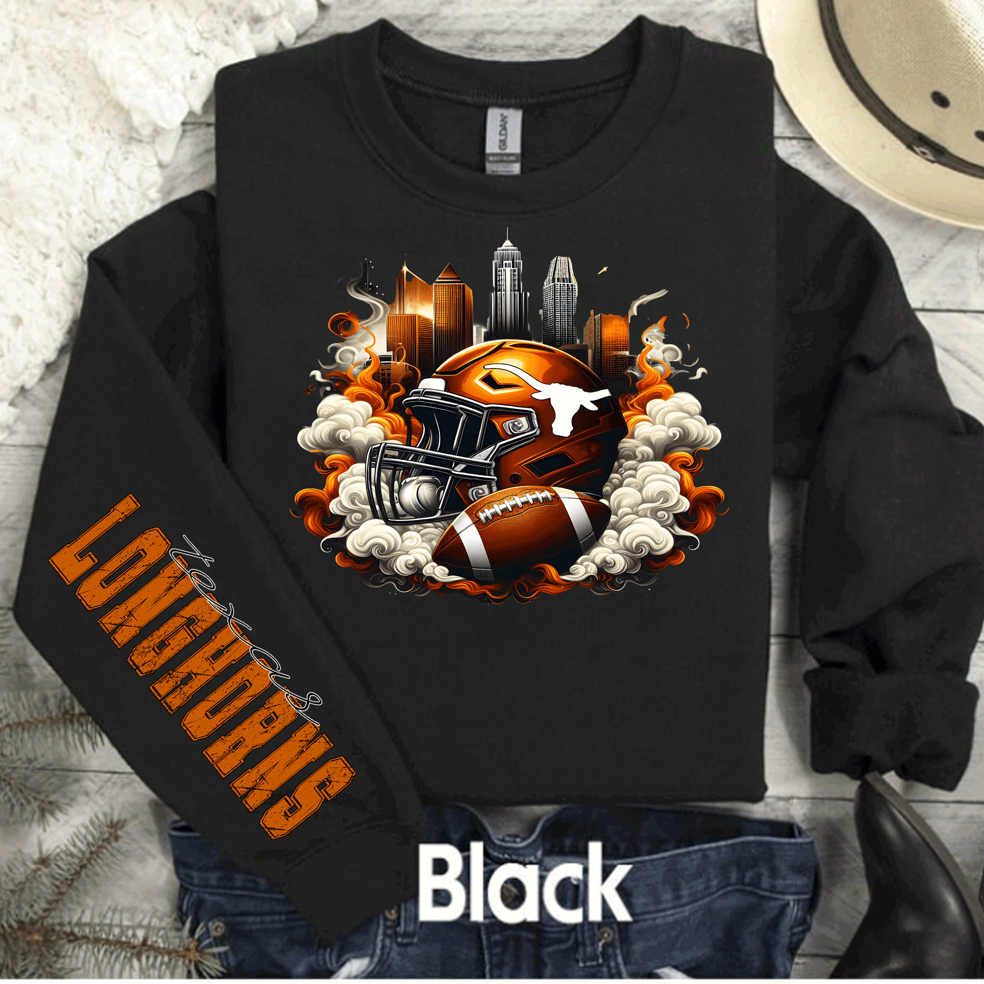 University of Texas Football Shirts, Longhorns Football sweatshirts, SEC Football, College Football, Hook em Horns, Faux Glitter Longhorn Retro Comfort Colors
