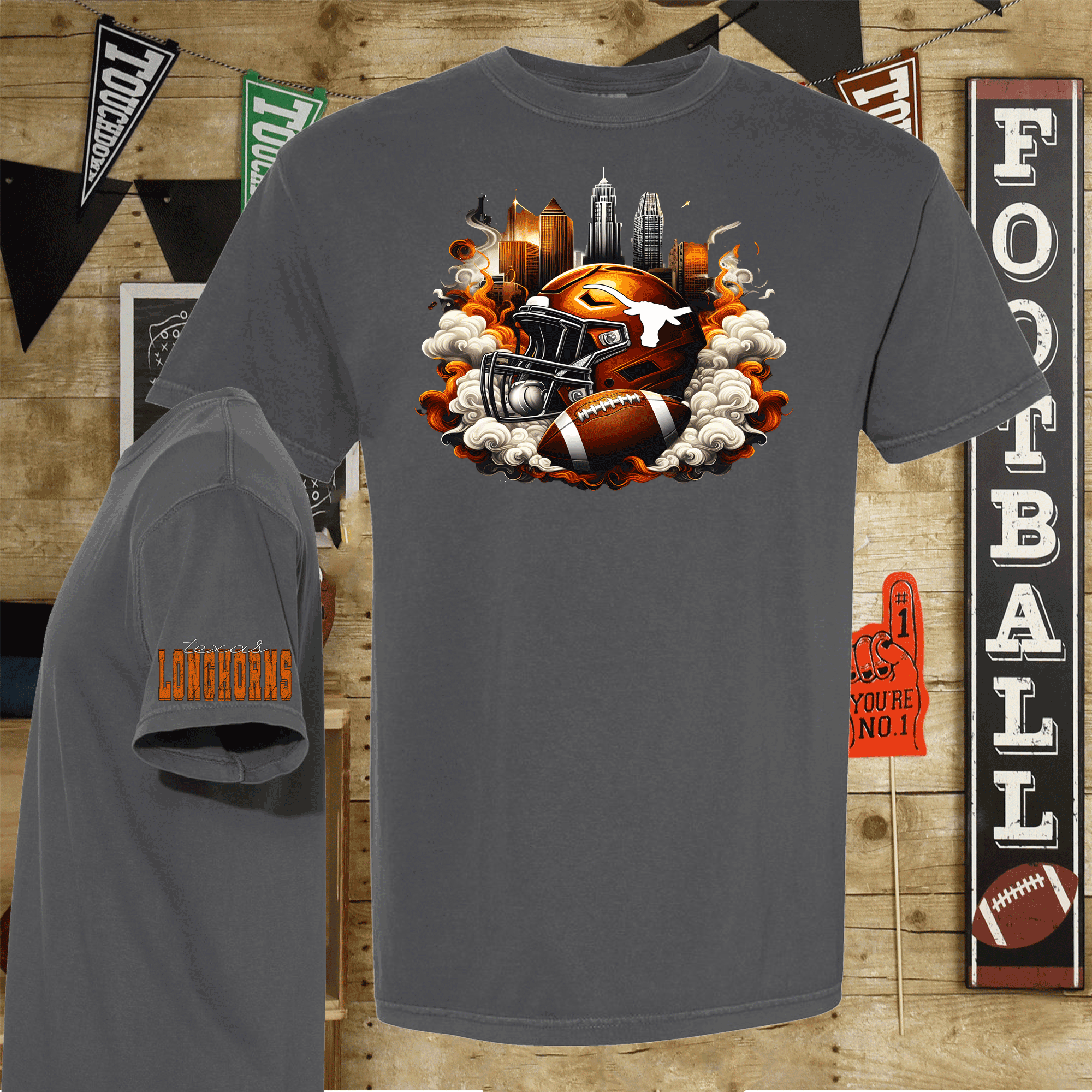University of Texas Football Shirts, Longhorns Football sweatshirts, SEC Football, College Football, Hook em Horns, Faux Glitter Longhorn Retro Comfort Colors