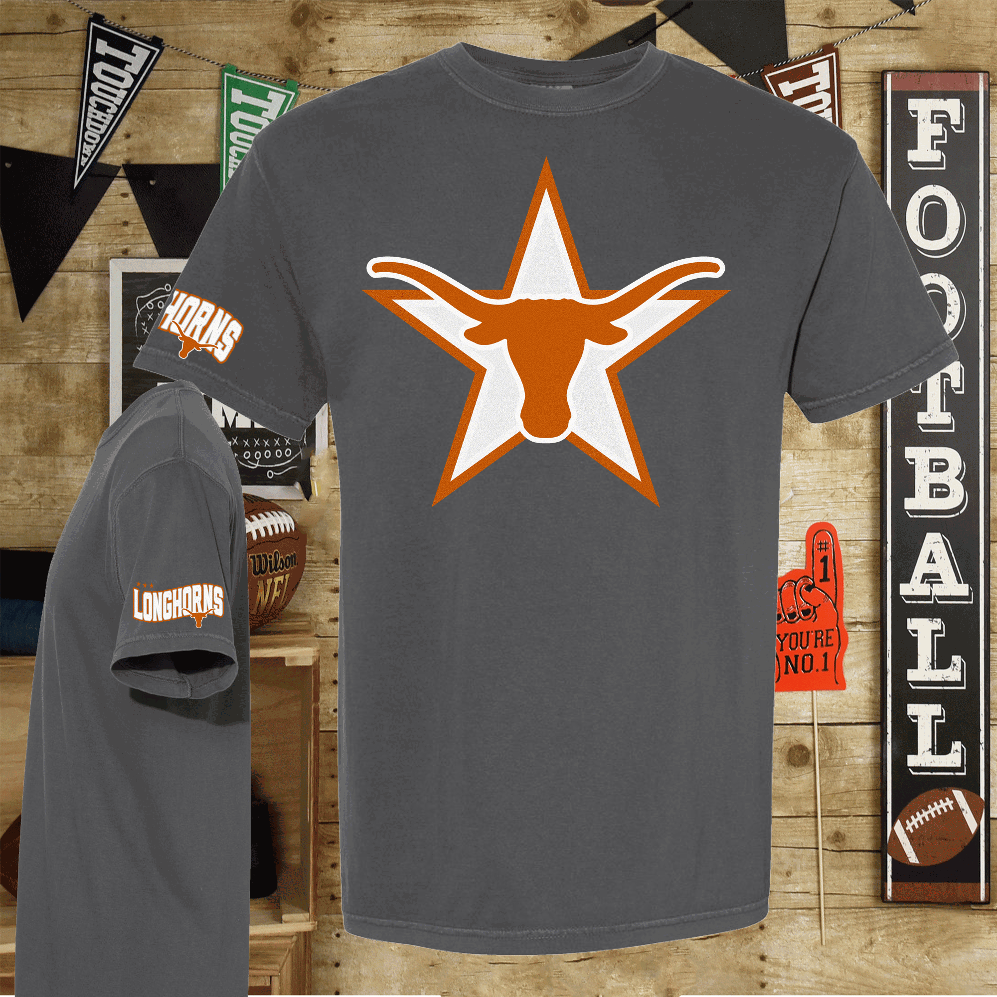 University of Texas Football Shirts, Longhorns Football sweatshirts, SEC Football, College Football, Hook em Horns, Faux Glitter Longhorn