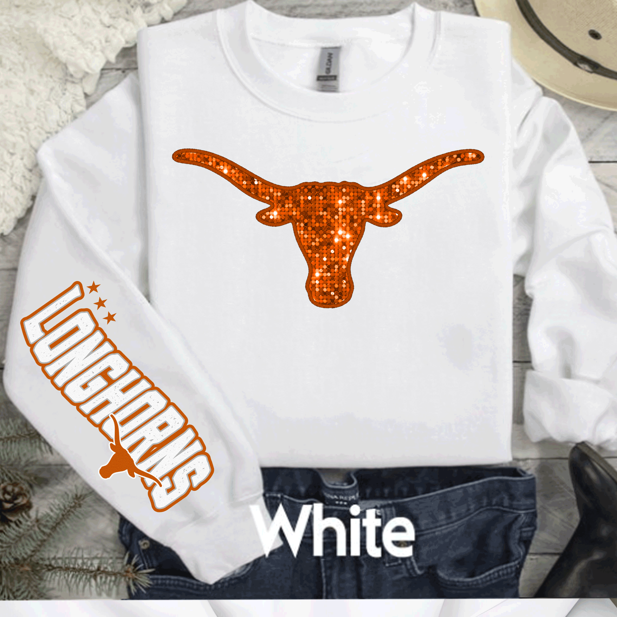 University of Texas Football Shirts, Longhorns Football sweatshirts, SEC Football, College Football, Hook em Horns, Faux Glitter Longhorn