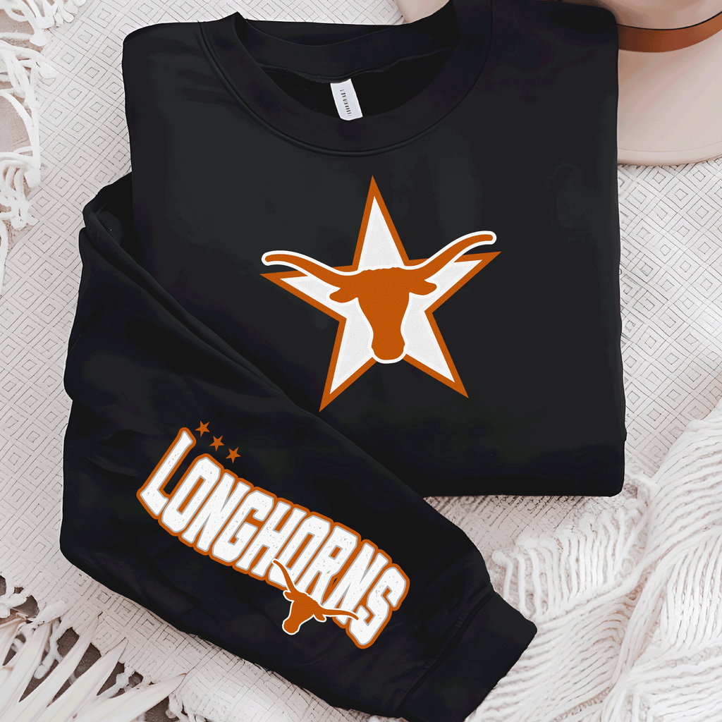 University of Texas Football Shirts, Longhorns Football sweatshirts, SEC Football, College Football, Hook em Horns, Faux Glitter Longhorn
