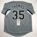 Autographed/Signed Frank Thomas Chicago Grey Baseball Jersey JSA COA