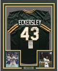 Framed Autographed/Signed Dennis Eckersley 35x39 Oakland Green Baseball Jersey JSA COA