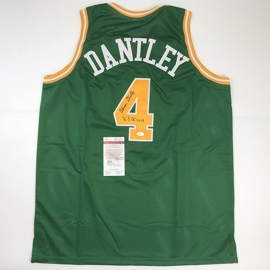 Autographed/Signed Adrian Dantley HOF 2008  Utah Green Basketball Jersey JSA COA