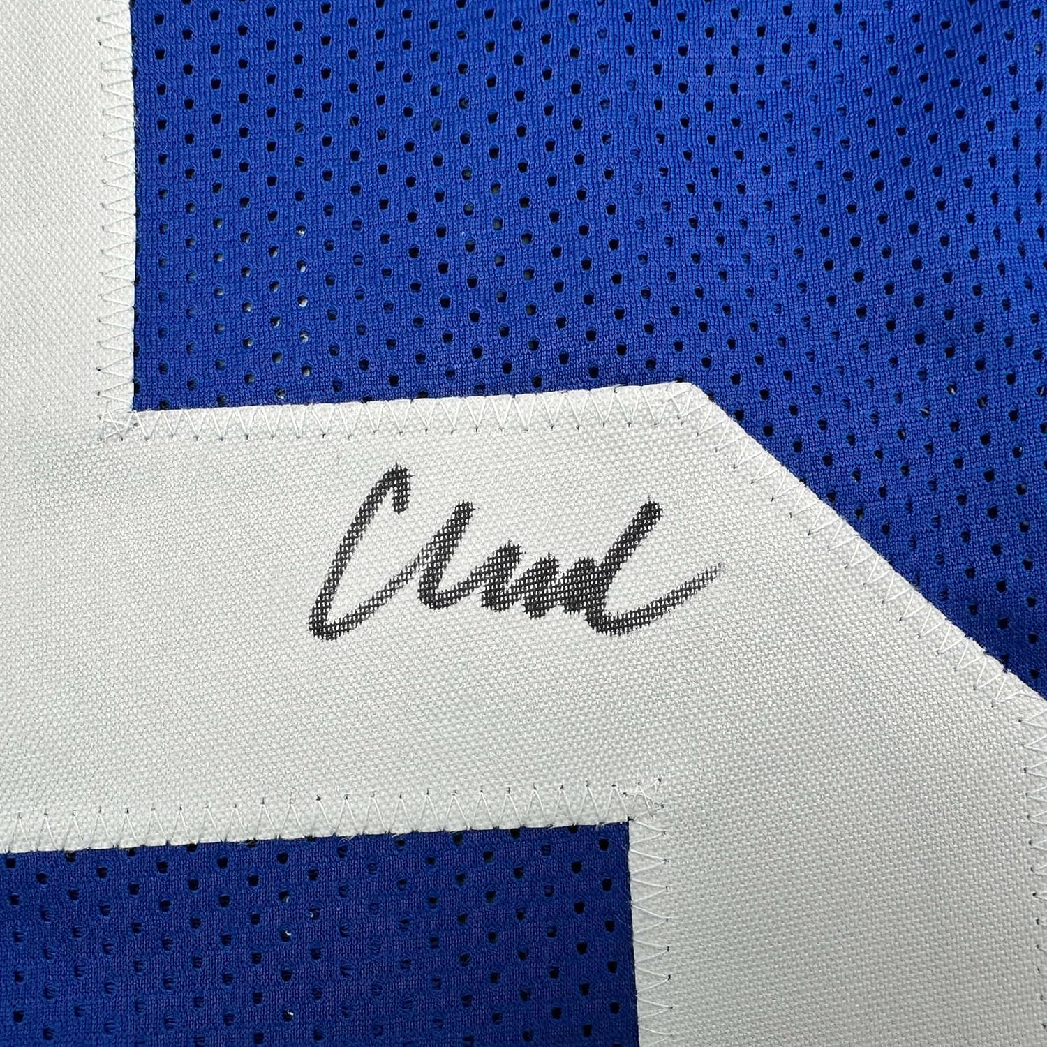 Framed Autographed/Signed Abdul Carter 35x39 New York Blue Football Jersey Beckett BAS COA