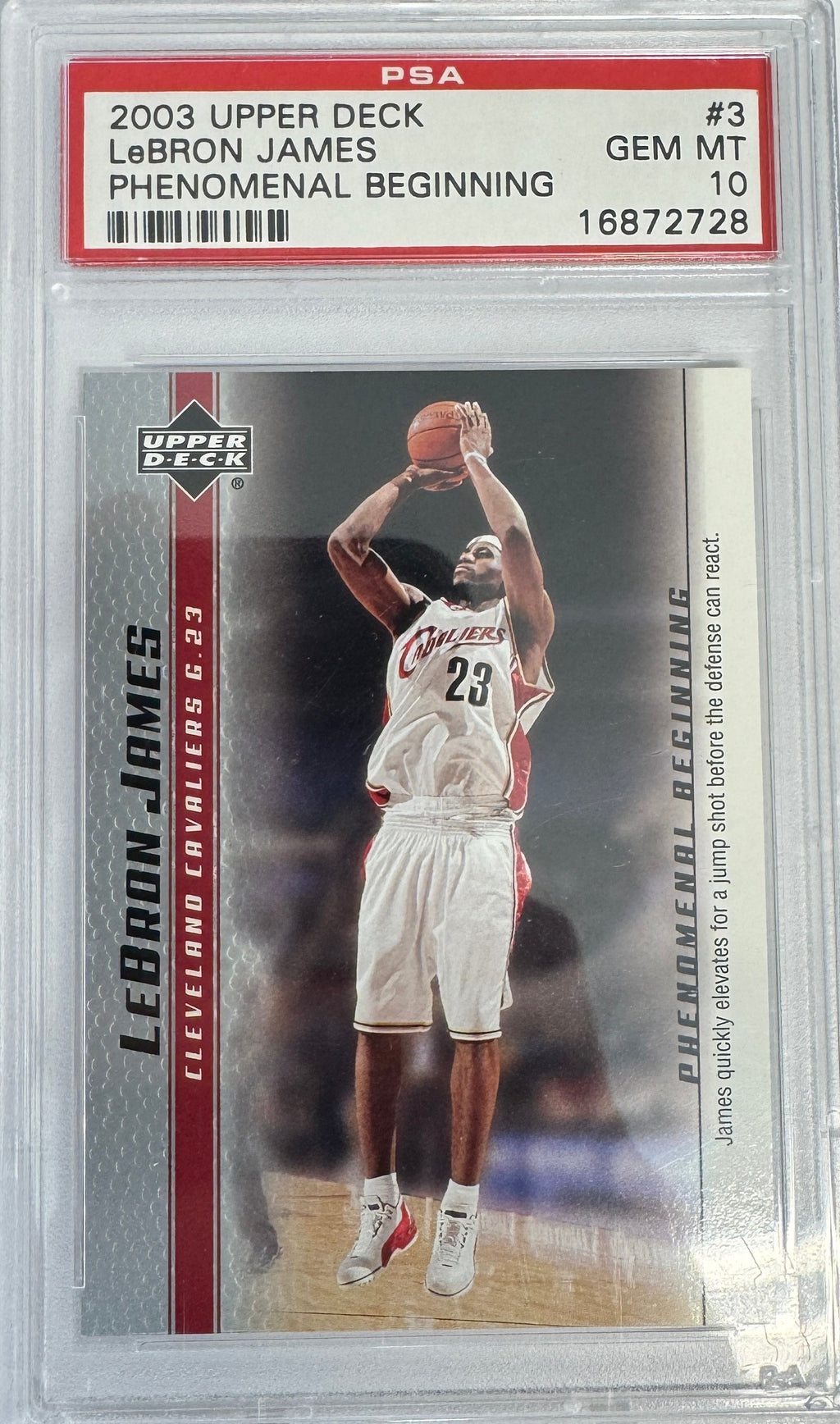 Graded 2003 Upper Deck UD LeBron James #3 Phenomenal Beginning Rookie RC Basketball Card PSA 10 Gem Mint