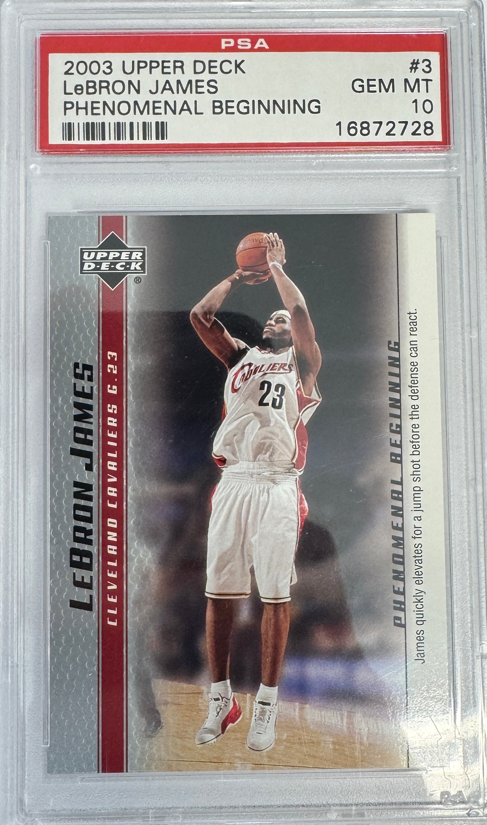 Graded 2003 Upper Deck UD LeBron James #3 Phenomenal Beginning Rookie RC Basketball Card PSA 10 Gem Mint