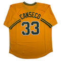 Autographed/Signed Jose Canseco Oakland Yellow Baseball Jersey Beckett BAS COA