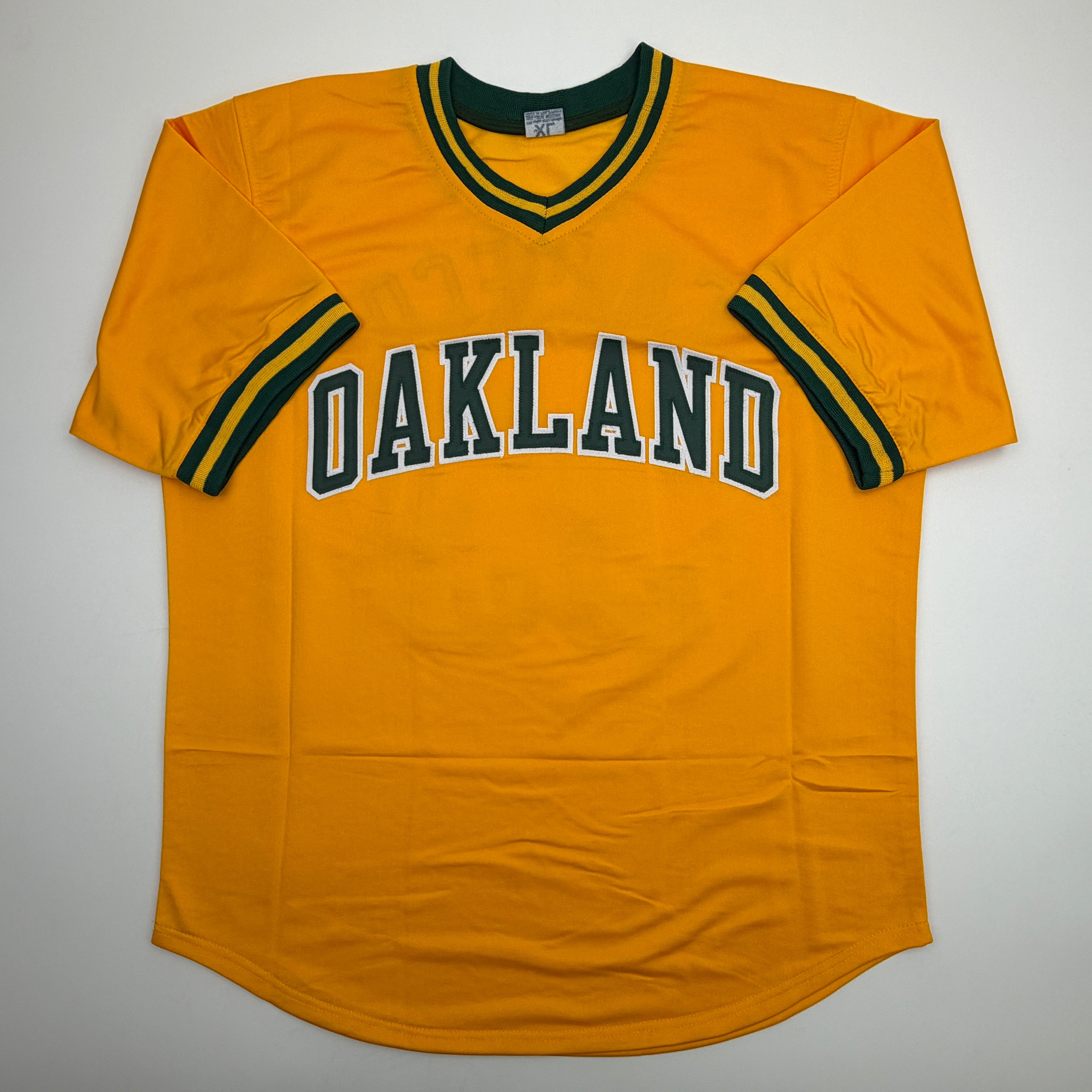 Autographed/Signed Jose Canseco Oakland Yellow Baseball Jersey Beckett BAS COA