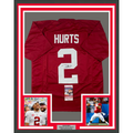 Framed Autographed/Signed Jalen Hurts 35x39 Alabama Red College Football Jersey JSA COA